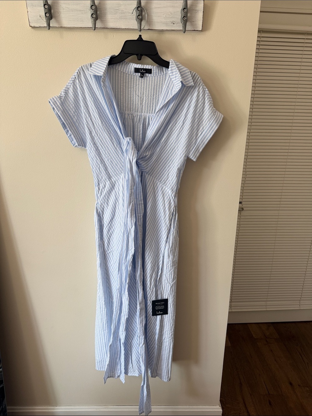 Lulu's Light Blue Stripe Tie-Front Midi Dress
